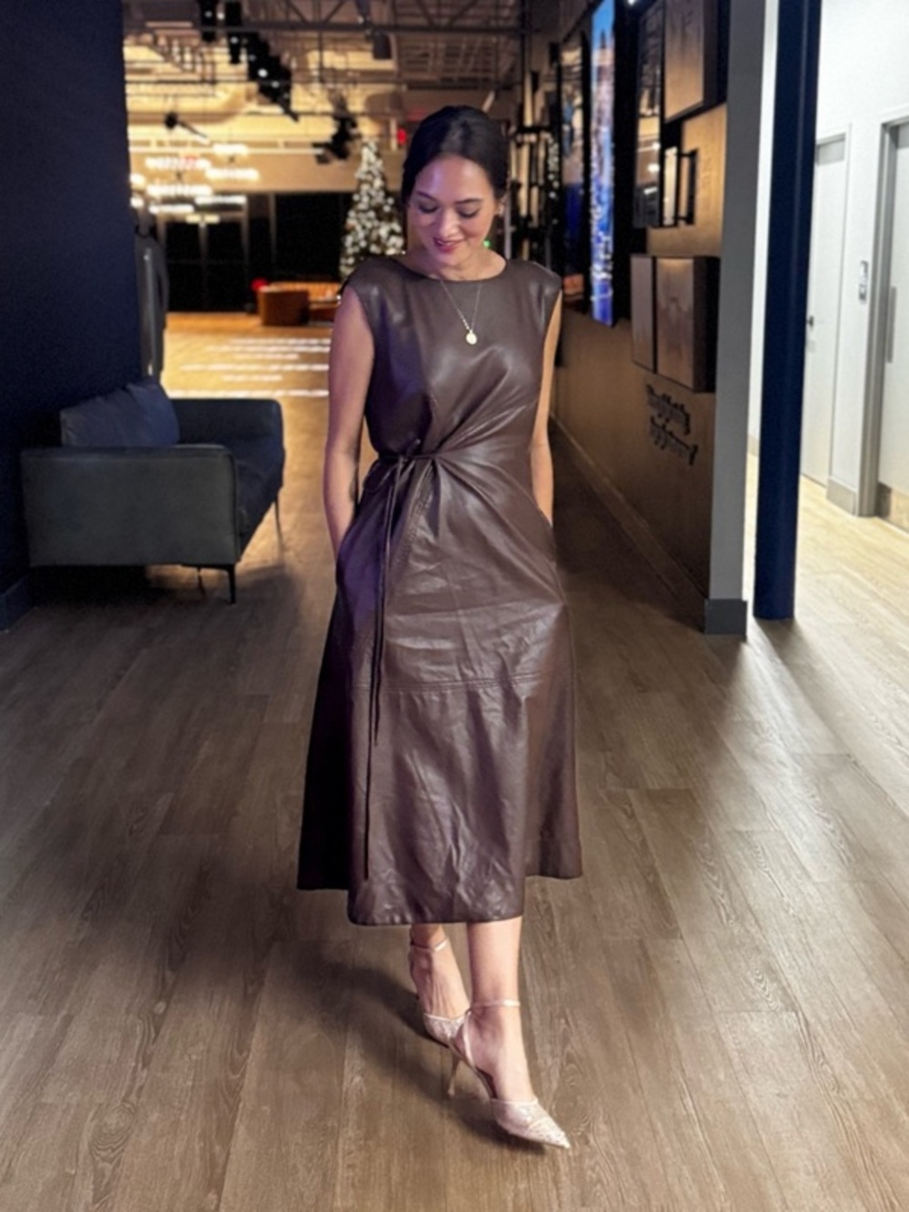 Maeve by Anthropologie Sleeveless Vegan Leather Wrap Midi Dress - Picture 10 of 13